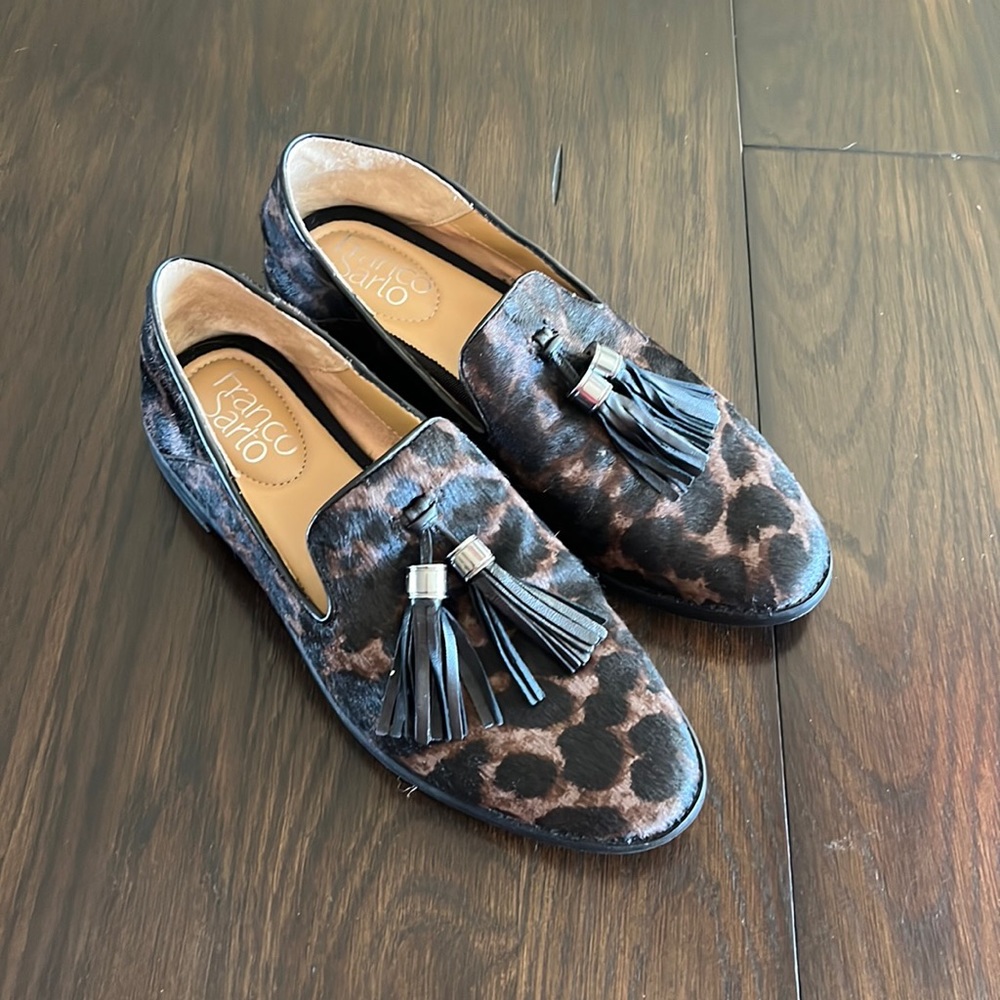 Franco Sarto calf fur leopard print flats